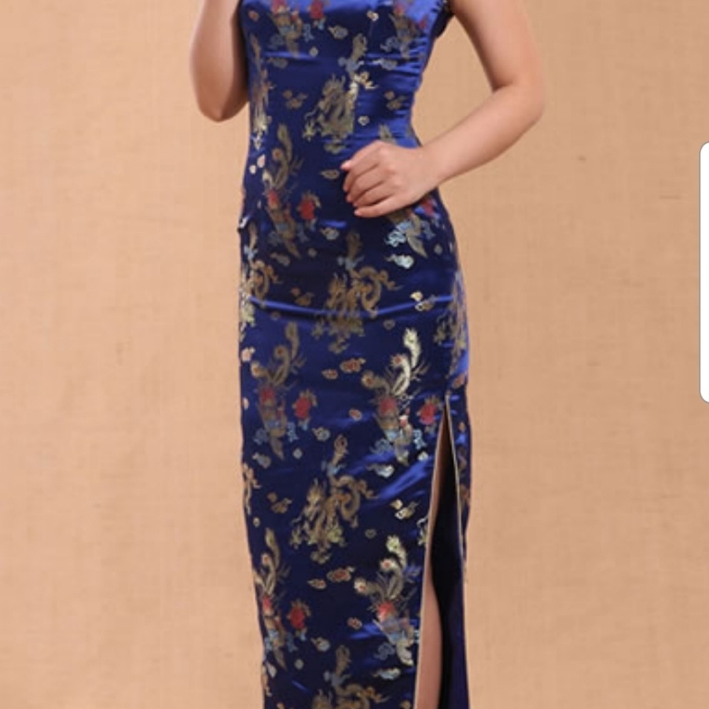 Chinese long teal dress